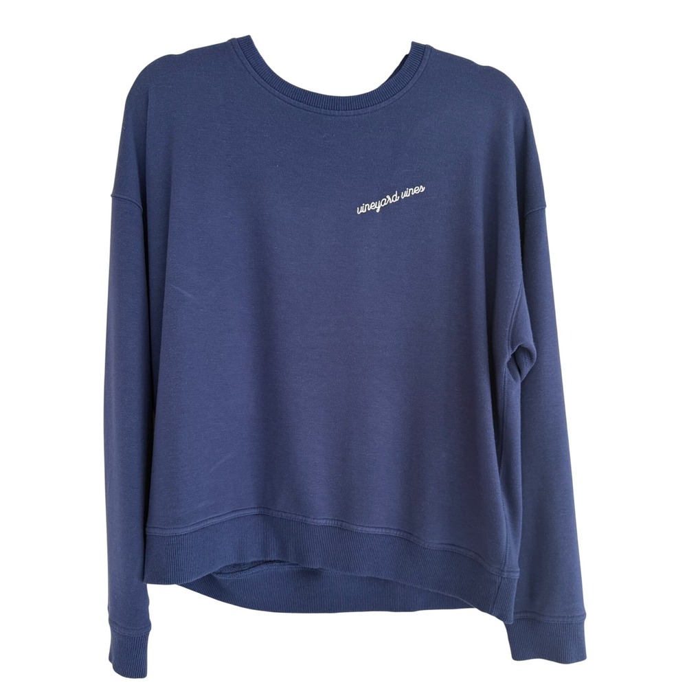 Vineyard Vines Womens Navy Blue Script Logo Crewneck Sweatshirt Size L
